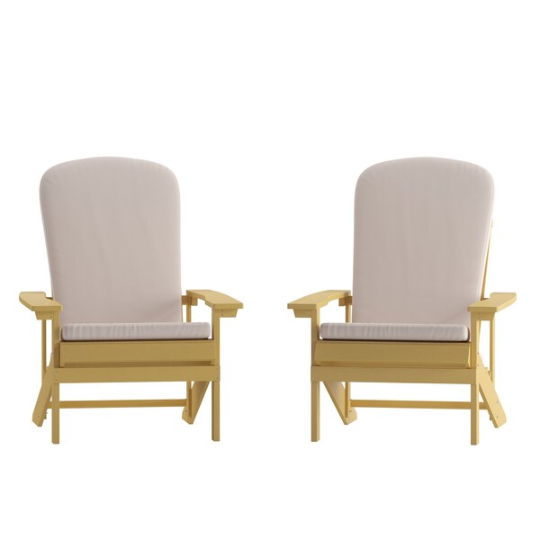 Flash Furniture Yellow Adirondack Chairs with Cream Cushions, 2PK - 2-JJ-C14501-CSNCR-YLW-GG