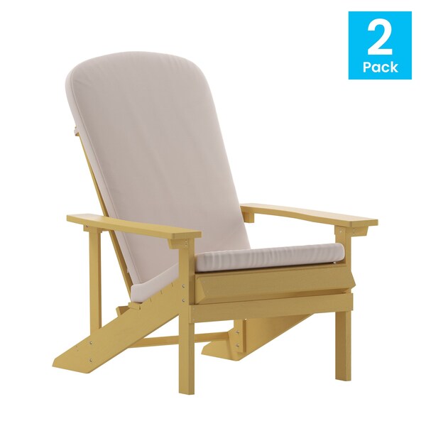 Flash Furniture Yellow Adirondack Chairs with Cream Cushions, 2PK - 2-JJ-C14501-CSNCR-YLW-GG