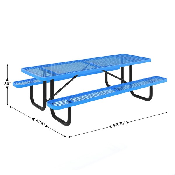 Flash Furniture Mantilla 8' Rectangular Picnic Table w/Mesh Top and Seats and Steel Frame w/Ground Anchors, Blue - SLF-EML96-H60L-BL-GG