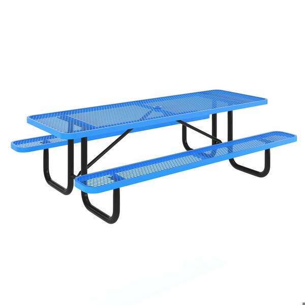 Flash Furniture Mantilla 8' Rectangular Picnic Table w/Mesh Top and Seats and Steel Frame w/Ground Anchors, Blue - SLF-EML96-H60L-BL-GG