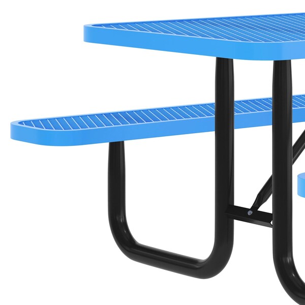 Flash Furniture Mantilla 8' Rectangular Picnic Table w/Mesh Top and Seats and Steel Frame w/Ground Anchors, Blue - SLF-EML96-H60L-BL-GG
