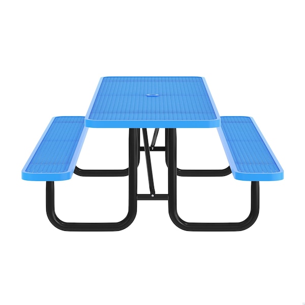 Flash Furniture Mantilla 8' Rectangular Picnic Table w/Mesh Top and Seats and Steel Frame w/Ground Anchors, Blue - SLF-EML96-H60L-BL-GG