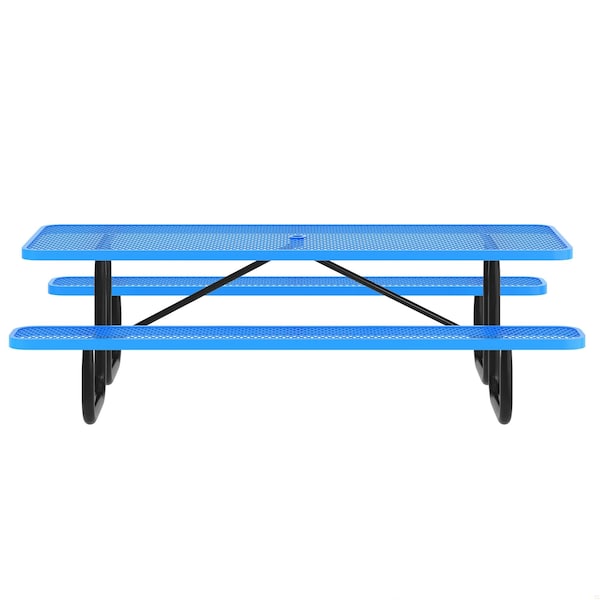 Flash Furniture Mantilla 8' Rectangular Picnic Table w/Mesh Top and Seats and Steel Frame w/Ground Anchors, Blue - SLF-EML96-H60L-BL-GG