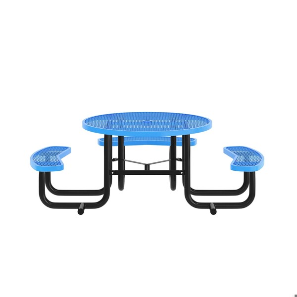 Flash Furniture Creekside 46in. Rnd Picnic Table w/Metal Mesh Seats and Top w/Umbrella Hole and Grnd Anchors, Blue - SLF-EMR46ADA-HL60L-BL-GG