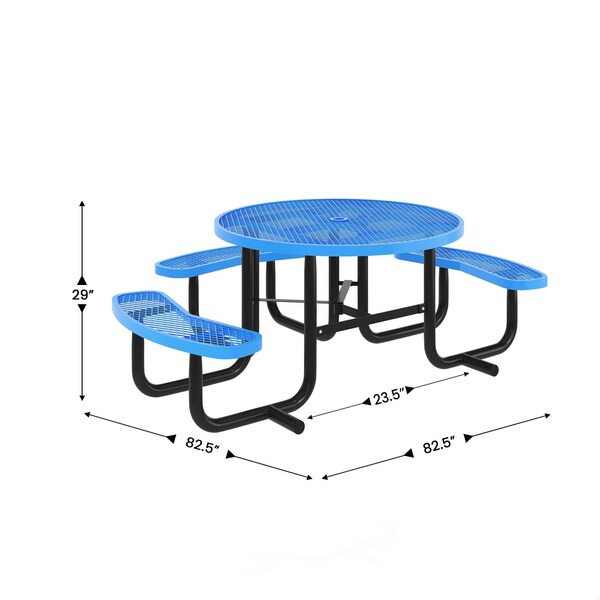 Flash Furniture Creekside 46in. Rnd Picnic Table w/Metal Mesh Seats and Top w/Umbrella Hole and Grnd Anchors, Blue - SLF-EMR46ADA-HL60L-BL-GG