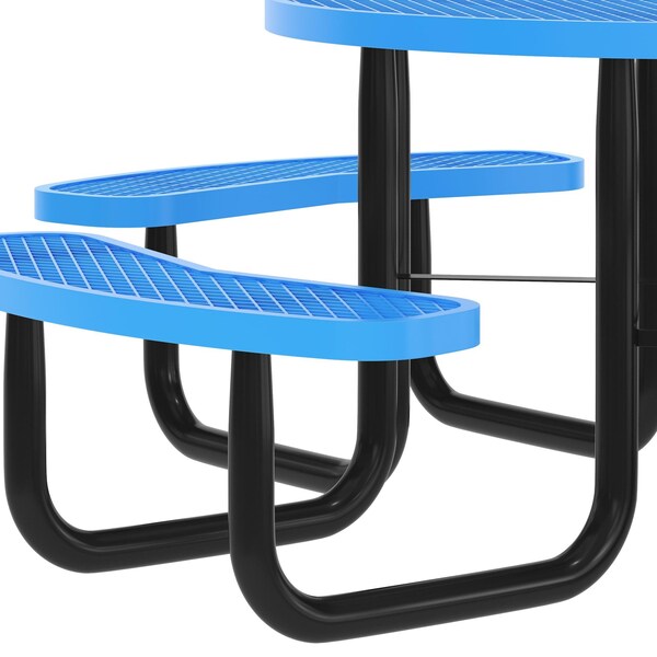 Flash Furniture Creekside 46in. Rnd Picnic Table w/Metal Mesh Seats and Top w/Umbrella Hole and Grnd Anchors, Blue - SLF-EMR46ADA-HL60L-BL-GG