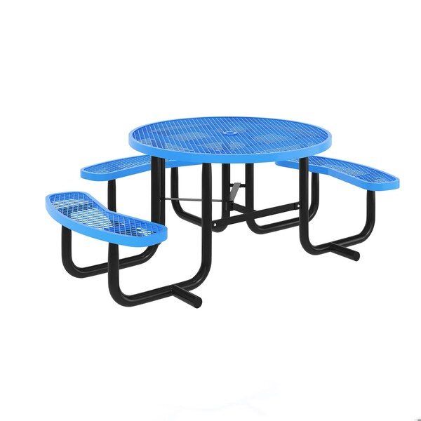 Flash Furniture Creekside 46in. Rnd Picnic Table w/Metal Mesh Seats and Top w/Umbrella Hole and Grnd Anchors, Blue - SLF-EMR46ADA-HL60L-BL-GG