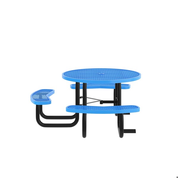 Flash Furniture Creekside 46in. Rnd Picnic Table w/Metal Mesh Seats and Top w/Umbrella Hole and Grnd Anchors, Blue - SLF-EMR46ADA-HL60L-BL-GG