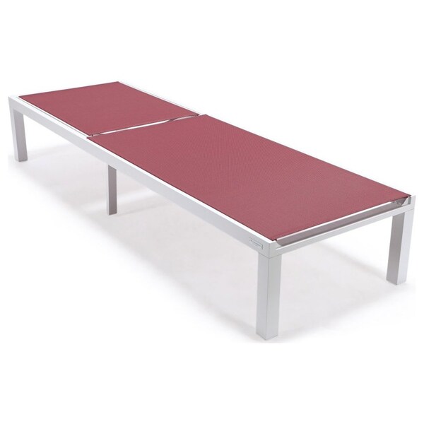 Leisuremod Marlin Patio Chaise Lounge Chair with White Aluminum Frame, Burgundy - MLW-77BRG