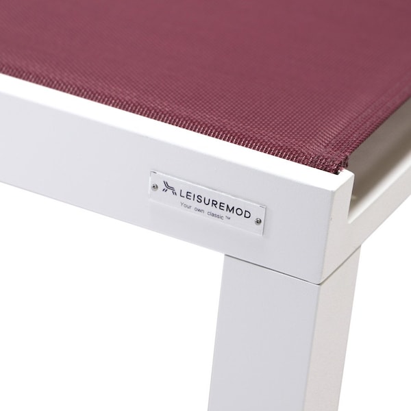 Leisuremod Marlin Patio Chaise Lounge Chair with White Aluminum Frame, Burgundy - MLW-77BRG