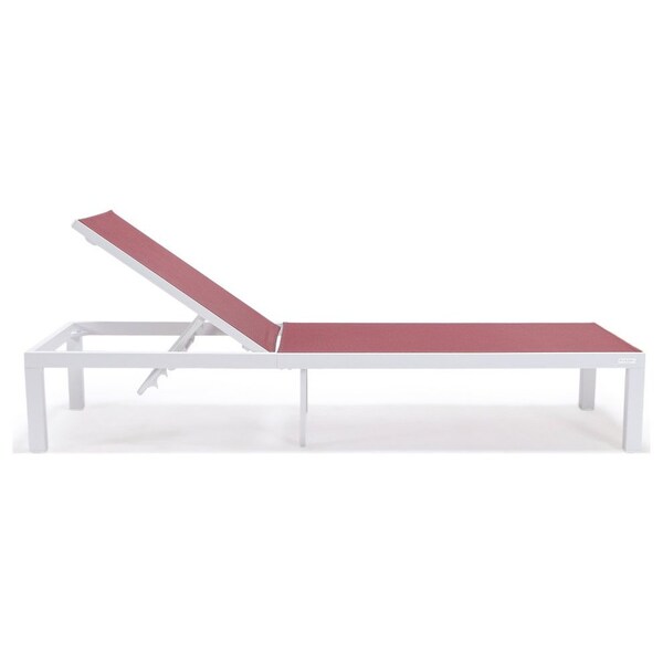 Leisuremod Marlin Patio Chaise Lounge Chair with White Aluminum Frame, Burgundy - MLW-77BRG