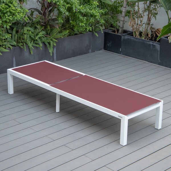 Leisuremod Marlin Patio Chaise Lounge Chair with White Aluminum Frame, Burgundy - MLW-77BRG