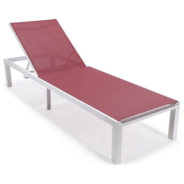 Leisuremod Marlin Patio Chaise Lounge Chair with White Aluminum Frame, Burgundy - MLW-77BRG
