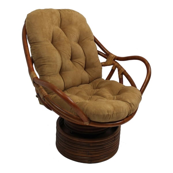 International Caravan Rattan Swivel Rocker with Micro Suede Cushion, Camel - 3310-MS-CM