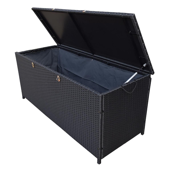 Bbq Innovations 113 gal Indoor & Outdoor Wicker Storage Box Trunk Bin, Metal Frame; Black - BB3115969