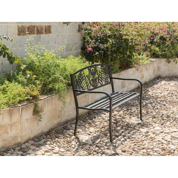 Gardenised Steel Outdoor Patio Garden Park Seating Bench with Cast Iron Patriotic American Flag and Eagle Backrest, Front Porch Yard Bench Lawn Decor - QI003710