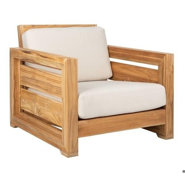 Safavieh Guadeloupe Outdoor Teak Club Chair, Natural & White - CPT1007A