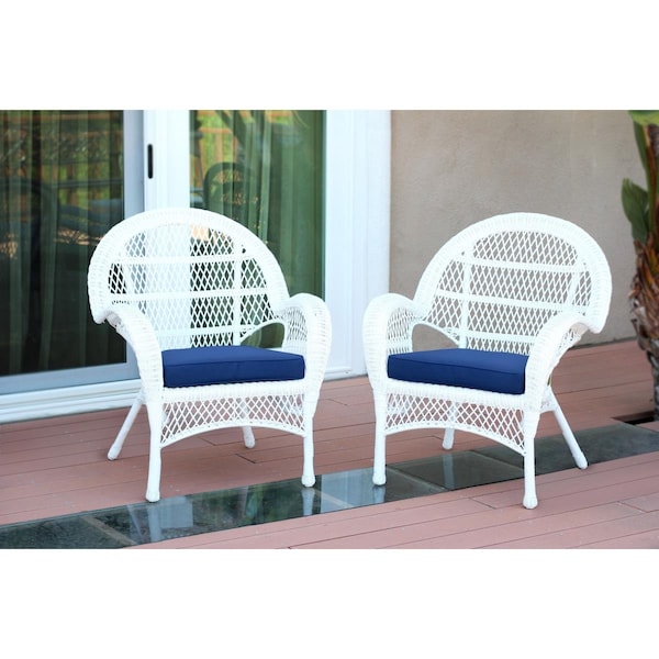 Propation W00209-C-2-FS011-CS White Wicker Chair with Blue Cushion - PR1081376