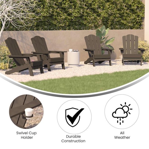 Flash Furniture Brown Adirondack Patio Chairs with Cupholder, 4PK - 4-LE-HMP-1044-10-BR-GG