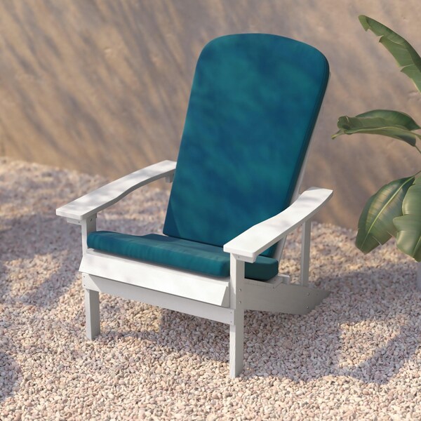 Flash Furniture White Adirondack Chairs with Teal Cushions, 2PK - 2-JJ-C14501-CSNTL-WH-GG