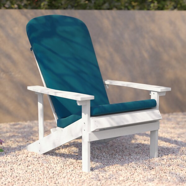 Flash Furniture White Adirondack Chairs with Teal Cushions, 2PK - 2-JJ-C14501-CSNTL-WH-GG