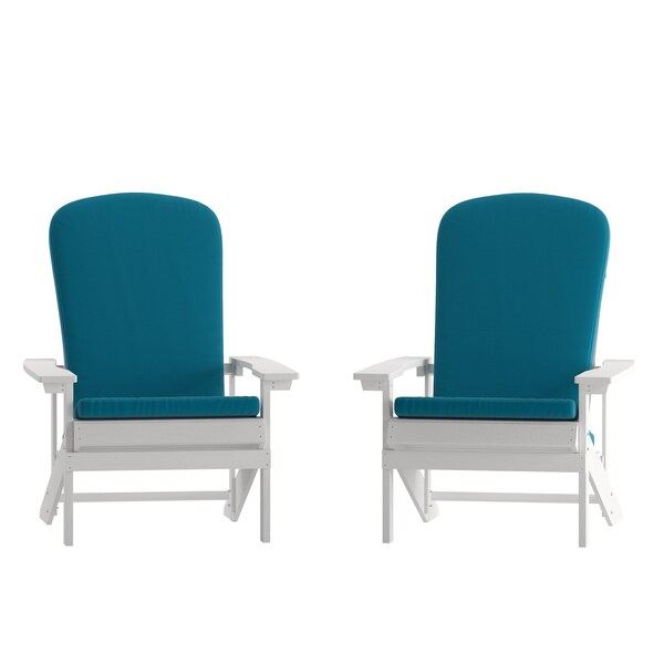 Flash Furniture White Adirondack Chairs with Teal Cushions, 2PK - 2-JJ-C14501-CSNTL-WH-GG