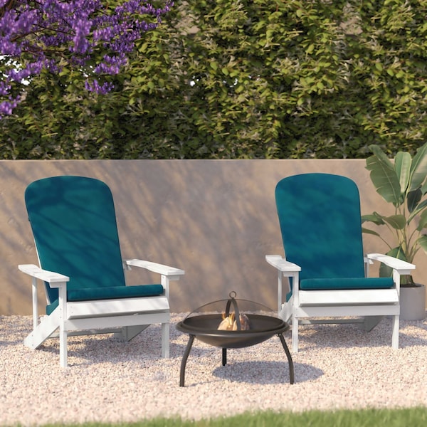 Flash Furniture White Adirondack Chairs with Teal Cushions, 2PK - 2-JJ-C14501-CSNTL-WH-GG