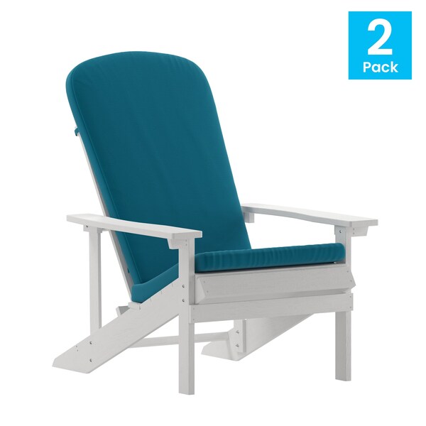 Flash Furniture White Adirondack Chairs with Teal Cushions, 2PK - 2-JJ-C14501-CSNTL-WH-GG