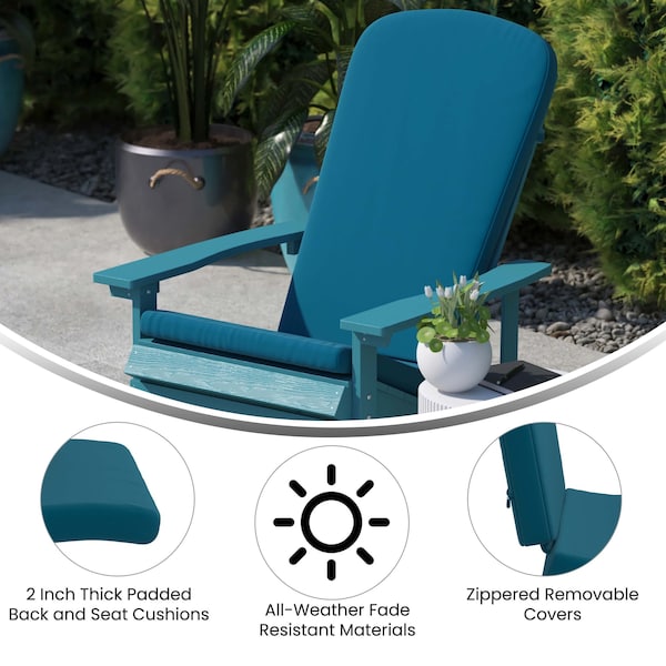 Flash Furniture White Adirondack Chairs with Teal Cushions, 2PK - 2-JJ-C14501-CSNTL-WH-GG