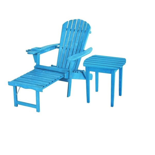 Bold Fontier Oceanic Adirondack Chaise Foldable Lounge Chair Set with Cup & Glass Holder, Sky Blue - BO4243775