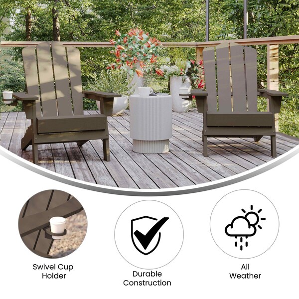 Flash Furniture Brown Adirondack Patio Chairs with Cupholder, 2PK - 2-LE-HMP-1044-10-BR-GG