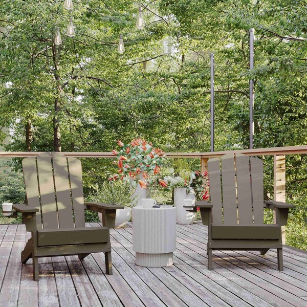 Flash Furniture Brown Adirondack Patio Chairs with Cupholder, 2PK - 2-LE-HMP-1044-10-BR-GG