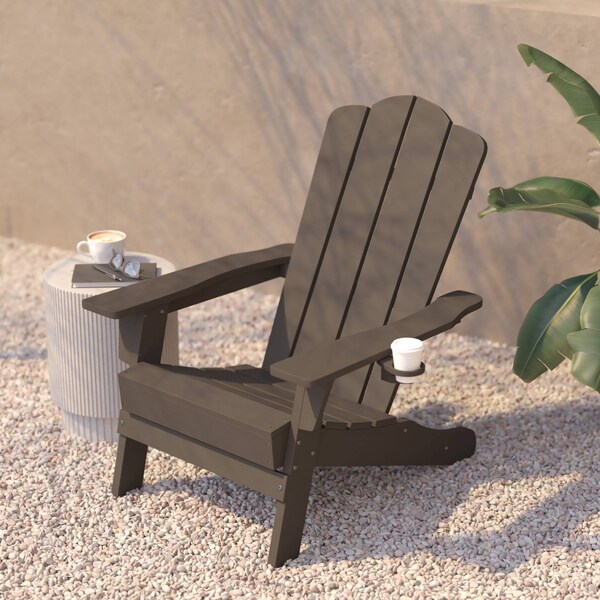 Flash Furniture Brown Adirondack Patio Chairs with Cupholder, 2PK - 2-LE-HMP-1044-10-BR-GG