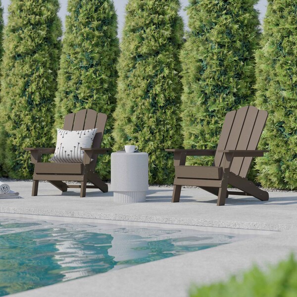 Flash Furniture Brown Adirondack Patio Chairs with Cupholder, 2PK - 2-LE-HMP-1044-10-BR-GG