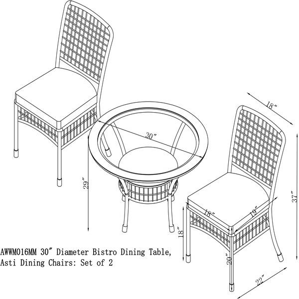 Alaterre Furniture Carolina All-Weather Wicker 3-Piece Dining Set with Bistro Dining Table and Two Dining Chairs - AWWM016MM