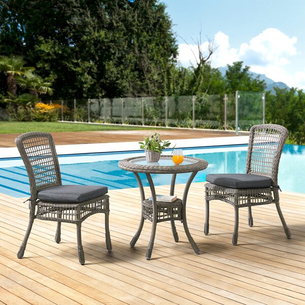Alaterre Furniture Carolina All-Weather Wicker 3-Piece Dining Set with Bistro Dining Table and Two Dining Chairs - AWWM016MM