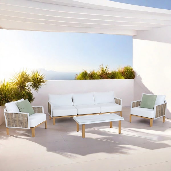 Manhattan Comfort Vine 4-Piece Patio Conversation Set in Cream - OD-CV029-CR