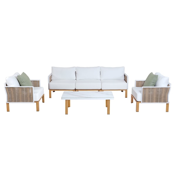 Manhattan Comfort Vine 4-Piece Patio Conversation Set in Cream - OD-CV029-CR