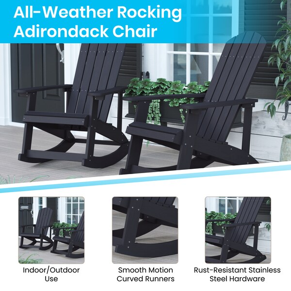 Flash Furniture Black Adirondack Rockers & 1 Side Table, PK 4 - JJ-C14705-4-T14001-BK-GG