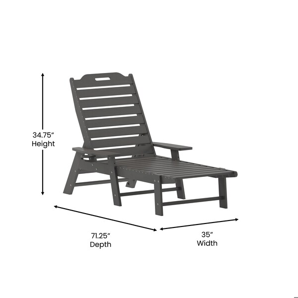 Flash Furniture Monterey 3-Pc Adirondack Set w/2 Adjustable HDPE Loungers w/Cup Holders and Folding Side Table, Gry - LE-HMP-2017-2-T1620H-GY-GG