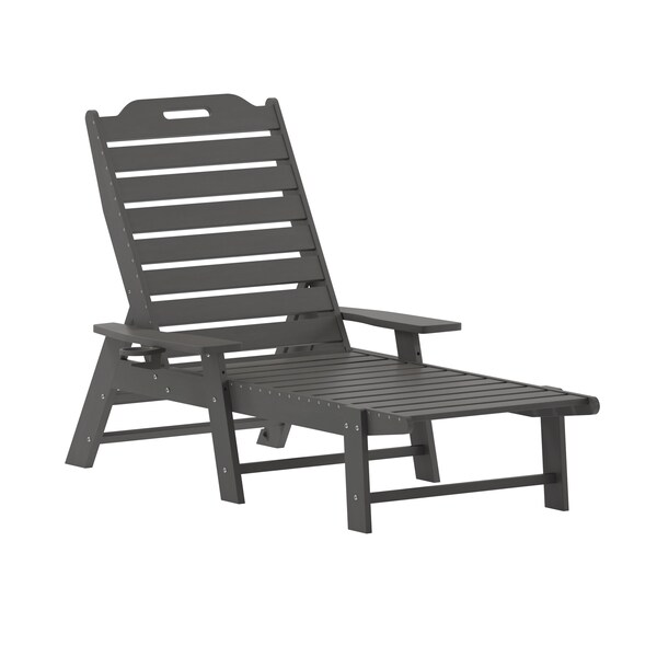 Flash Furniture Monterey 3-Pc Adirondack Set w/2 Adjustable HDPE Loungers w/Cup Holders and Folding Side Table, Gry - LE-HMP-2017-2-T1620H-GY-GG