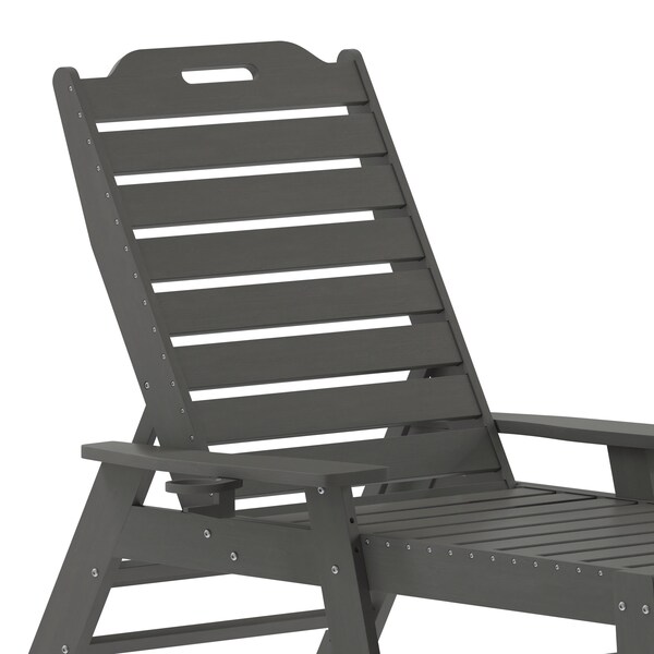 Flash Furniture Monterey 3-Pc Adirondack Set w/2 Adjustable HDPE Loungers w/Cup Holders and Folding Side Table, Gry - LE-HMP-2017-2-T1620H-GY-GG