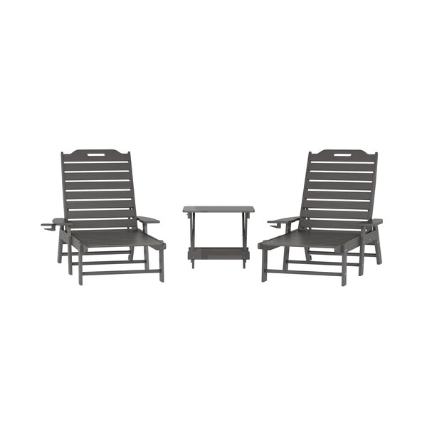 Flash Furniture Monterey 3-Pc Adirondack Set w/2 Adjustable HDPE Loungers w/Cup Holders and Folding Side Table, Gry - LE-HMP-2017-2-T1620H-GY-GG