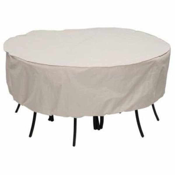 Gardencare 30 in. x 80 in. Dia; 600 x 300D PE Elastic Taupe Round Table & Chair Dining Set Patio Cover - GA3852491