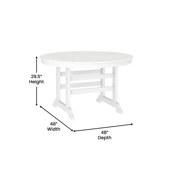 Flash Furniture Colonel Commercial Grade Indoor/Outdoor 48-in Rnd Recycled HDPE Adirondack Dining Table for 4, Wht - LE-HMP-248-01-WHT-GG