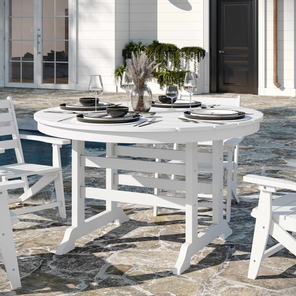 Flash Furniture Colonel Commercial Grade Indoor/Outdoor 48-in Rnd Recycled HDPE Adirondack Dining Table for 4, Wht - LE-HMP-248-01-WHT-GG