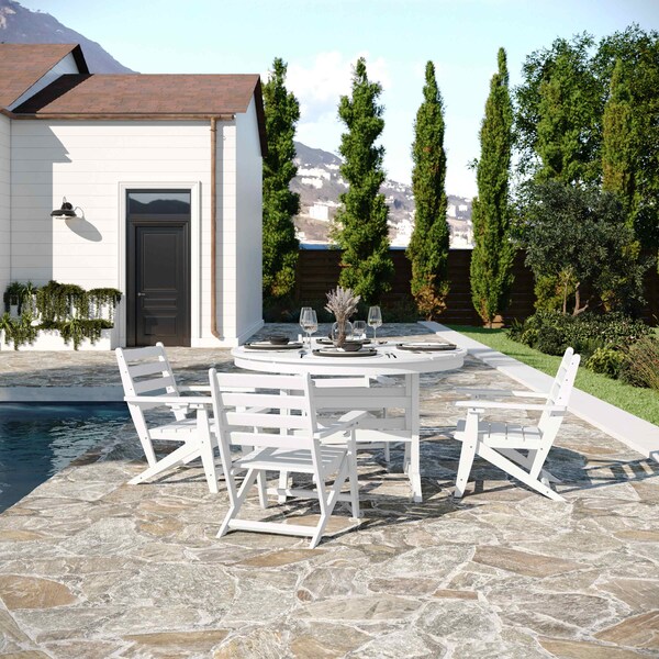 Flash Furniture Colonel Commercial Grade Indoor/Outdoor 48-in Rnd Recycled HDPE Adirondack Dining Table for 4, Wht - LE-HMP-248-01-WHT-GG