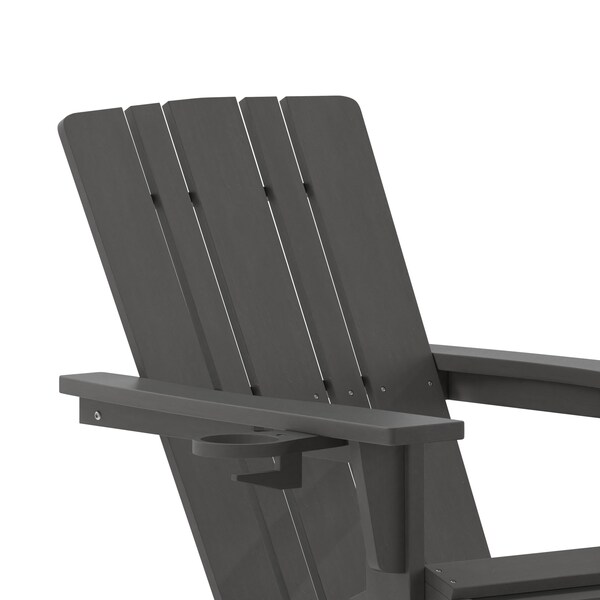 Flash Furniture Gray Adirondack Chair with Ottoman and Cupholder - LE-HMP-1045-110-GY-GG