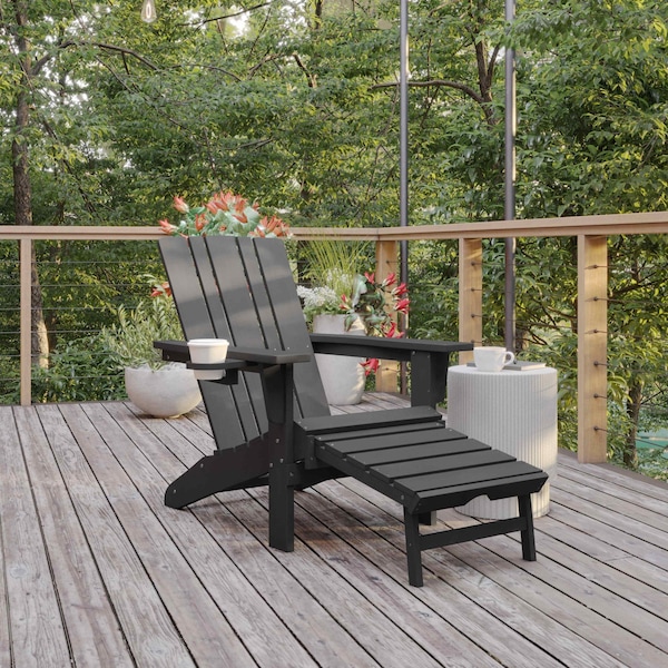 Flash Furniture Gray Adirondack Chair with Ottoman and Cupholder - LE-HMP-1045-110-GY-GG