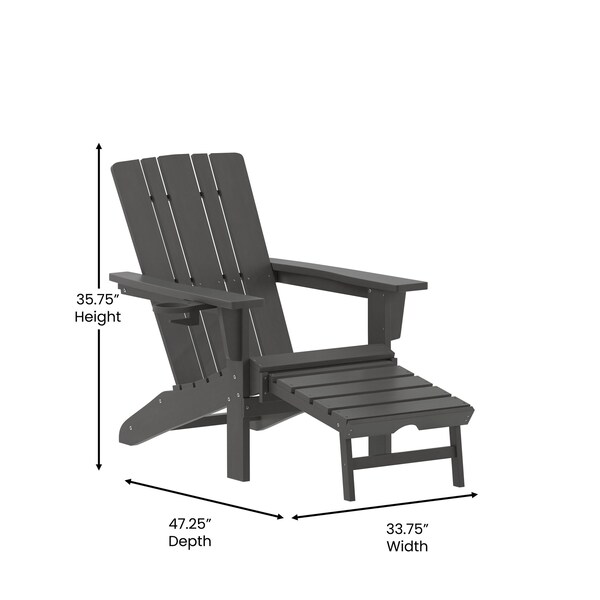 Flash Furniture Gray Adirondack Chair with Ottoman and Cupholder - LE-HMP-1045-110-GY-GG
